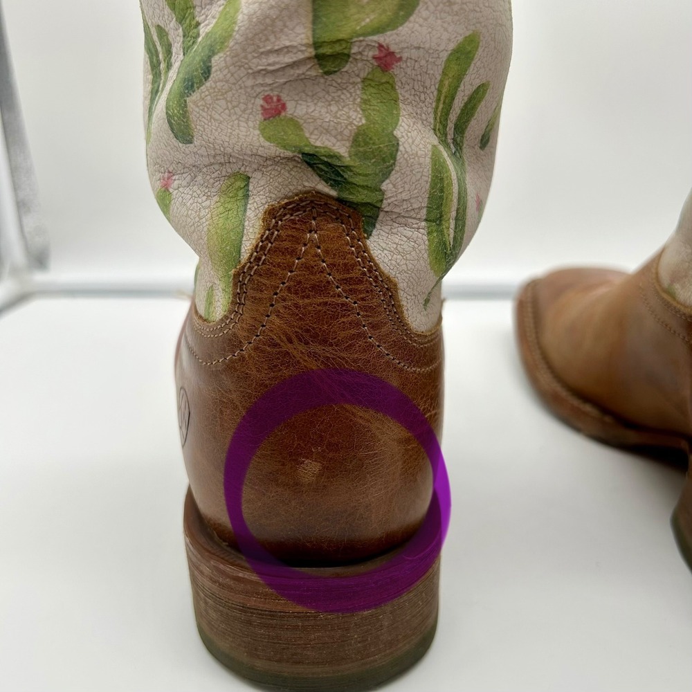 Ariat Fonda Women Cactus Print Leather Boots Wide Square Toe Brown Pink Size 8B - Picture 9 of 13